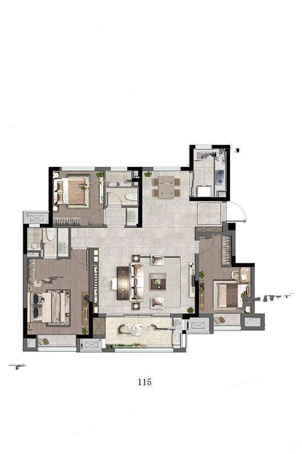 弘阳建都时光樾3室2厅2卫115㎡户型图