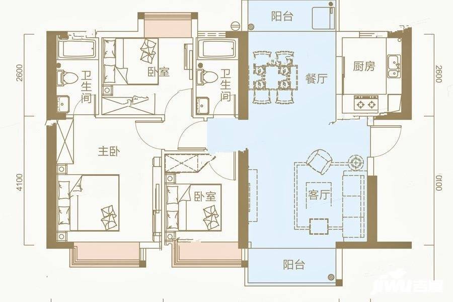 锦绣四季花园3室2厅2卫85.7㎡户型图