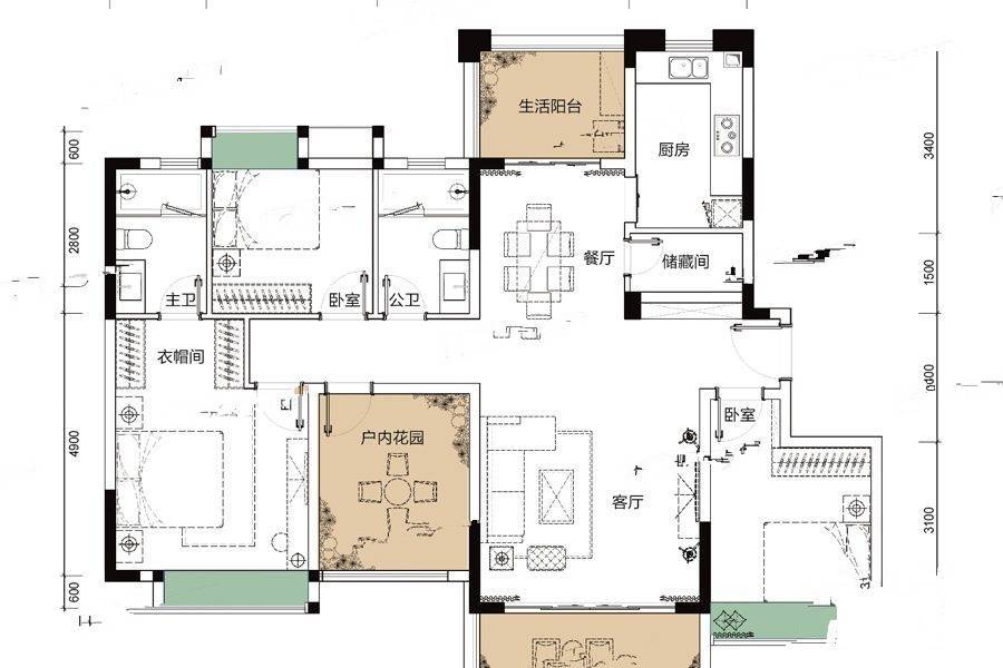 华发依山郡4室2厅2卫133㎡户型图