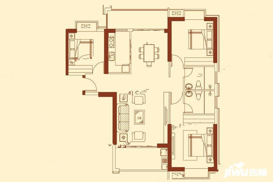 嘉和豪庭3室2厅1卫135㎡户型图