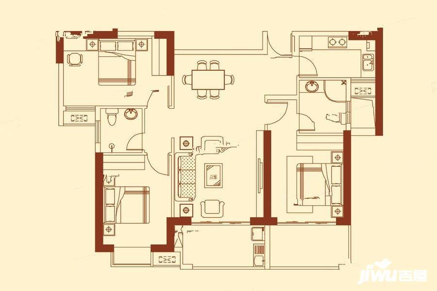 嘉和豪庭3室2厅1卫118㎡户型图