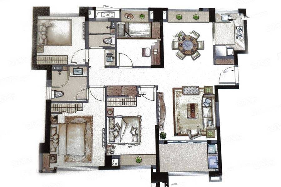 建发武地央著4室2厅2卫131㎡户型图