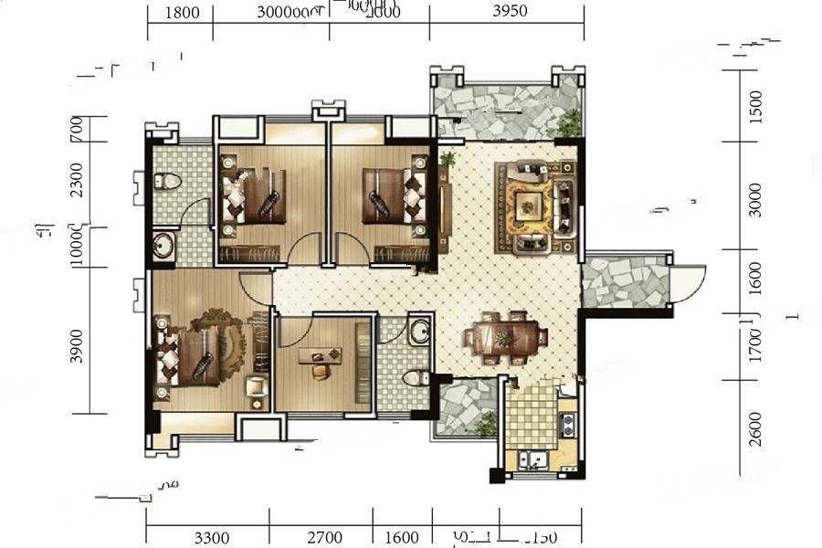 东峰国际公寓4室2厅2卫111.1㎡户型图