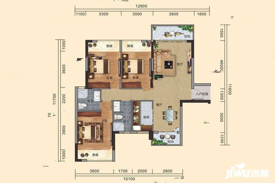 江山铭门3室2厅2卫119㎡户型图