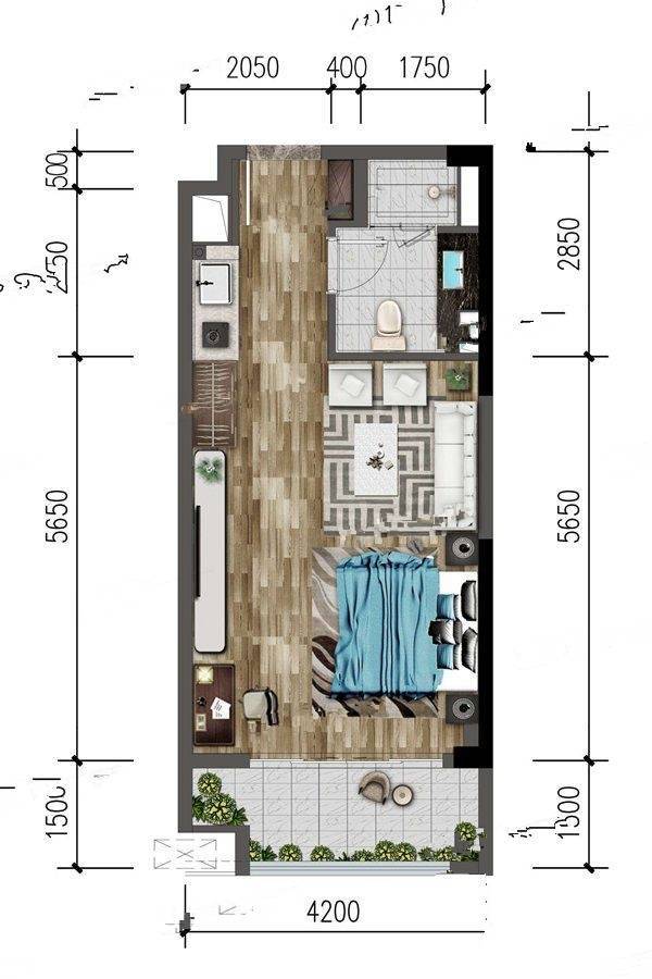 融创北海中心普通住宅49.7㎡户型图