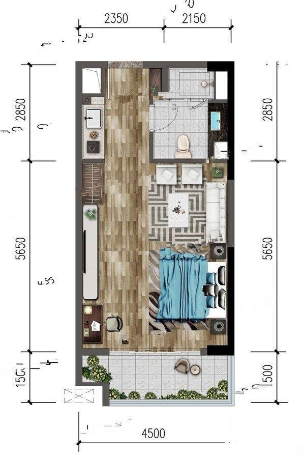 融创北海中心普通住宅54.4㎡户型图