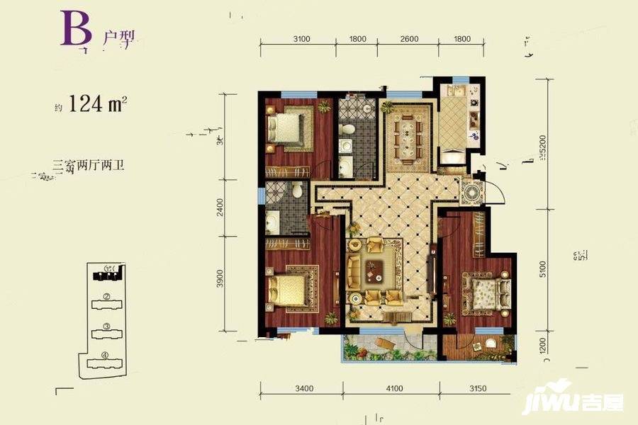 佳信茂林府3室2厅2卫124㎡户型图