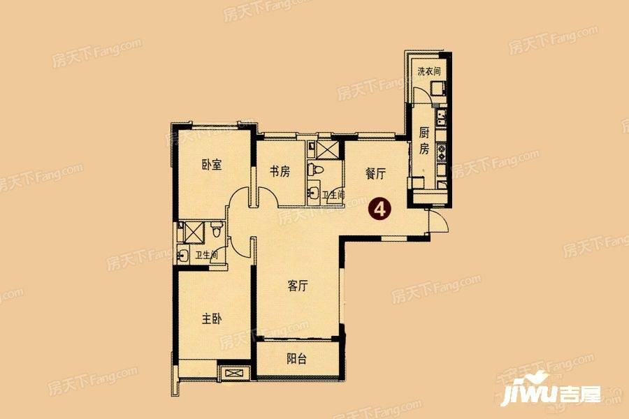 恒大名都3室2厅2卫141.9㎡户型图