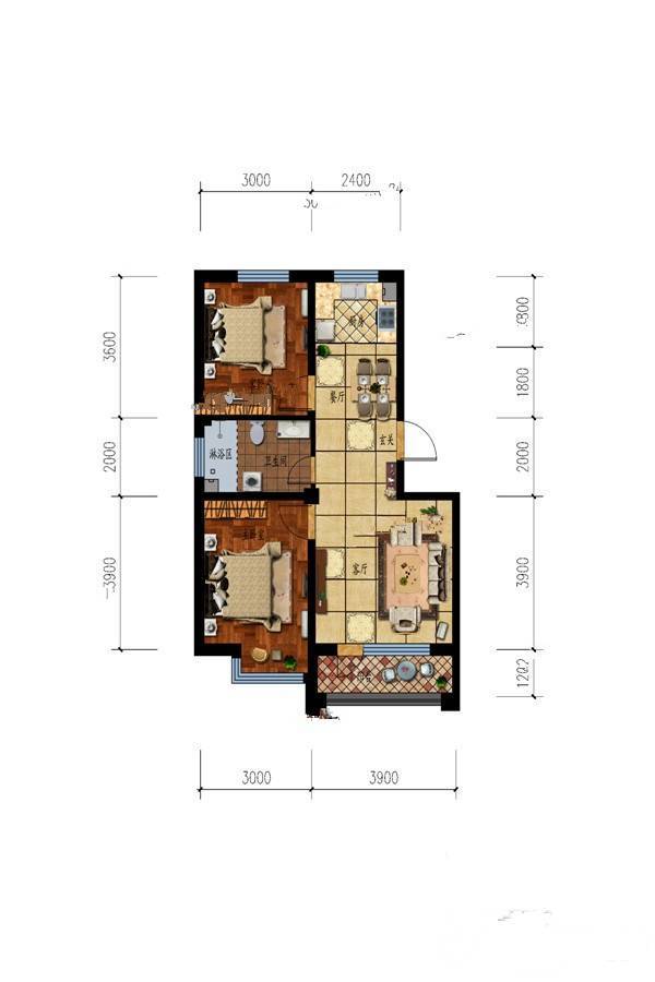 鑫泰蓝湾国际2室1厅1卫80.2㎡户型图