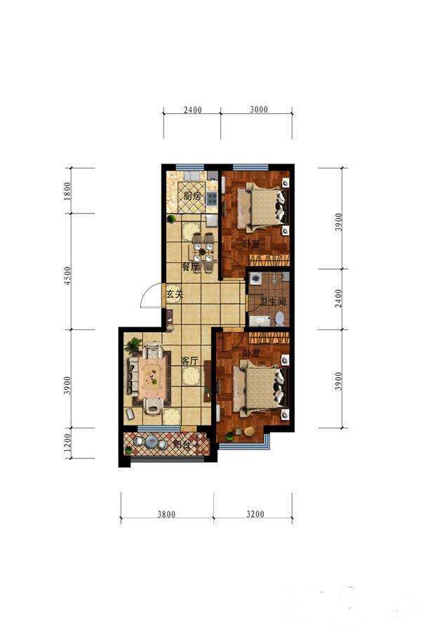 鑫泰蓝湾国际2室2厅1卫83㎡户型图