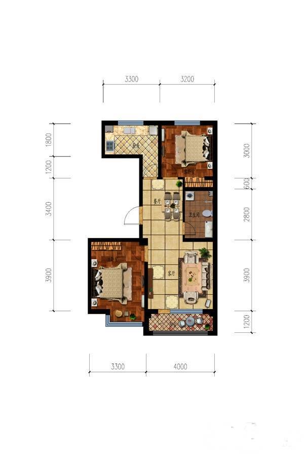 鑫泰蓝湾国际2室2厅1卫84.1㎡户型图