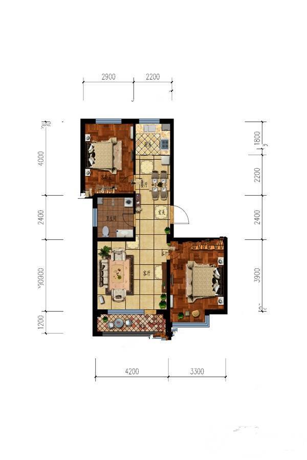 鑫泰蓝湾国际2室2厅1卫84.6㎡户型图