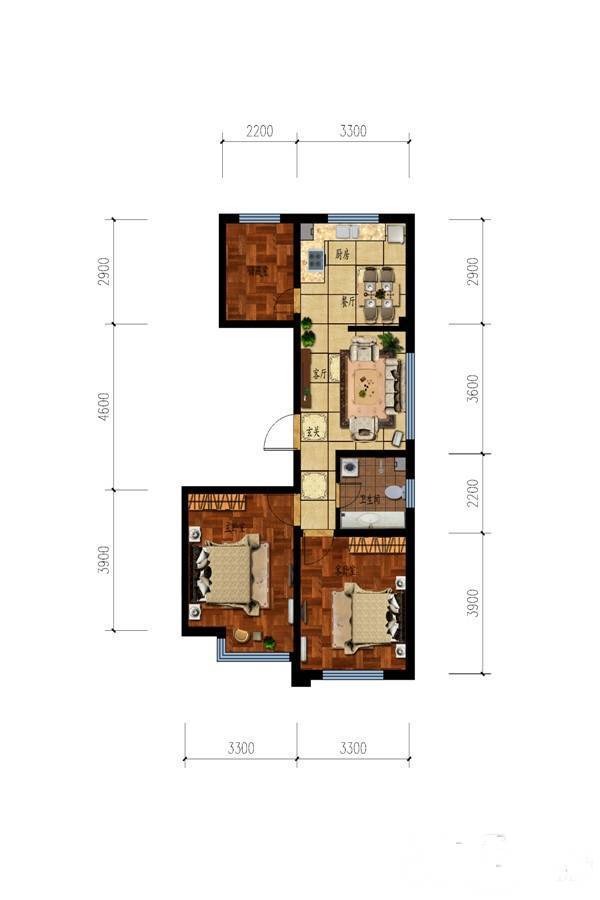 鑫泰蓝湾国际3室2厅1卫82㎡户型图