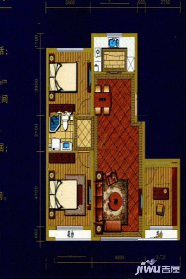 恒威滨江国际3室2厅1卫107㎡户型图