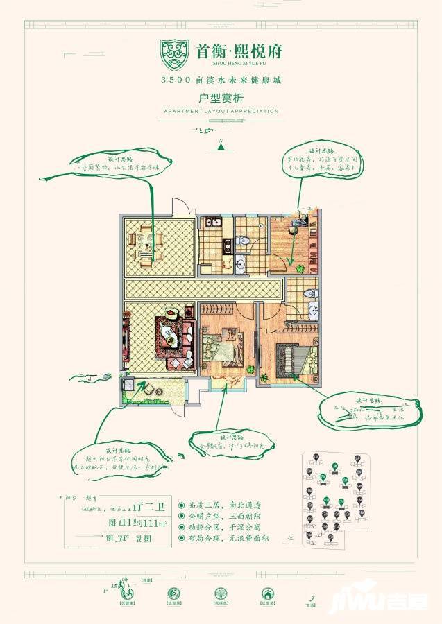 首衡健康城熙悦府3室2厅2卫111㎡户型图