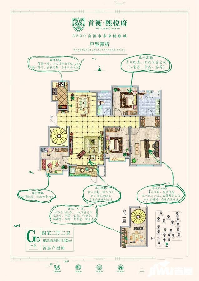 首衡健康城熙悦府4室2厅2卫140㎡户型图