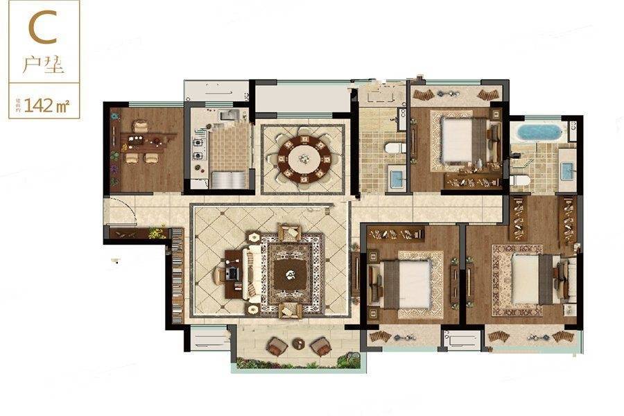 常德龙湖双珑原著4室2厅2卫142㎡户型图