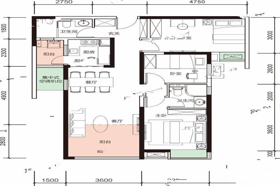 常德奥园誉景湾3室2厅2卫104㎡户型图