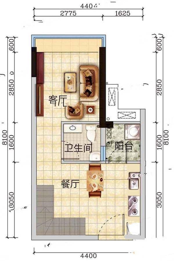 珠江愉景新城2室2厅2卫38㎡户型图