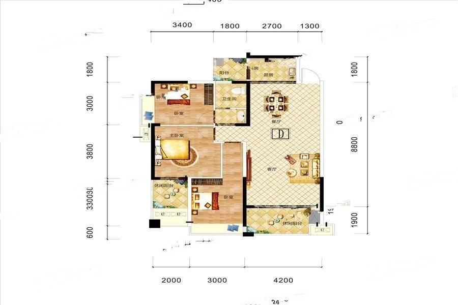 雅士林御苑3室2厅1卫113.4㎡户型图