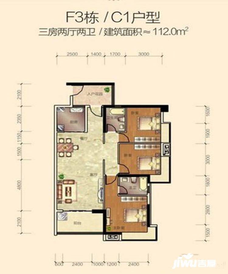 开元盛世华城3室2厅2卫112㎡户型图