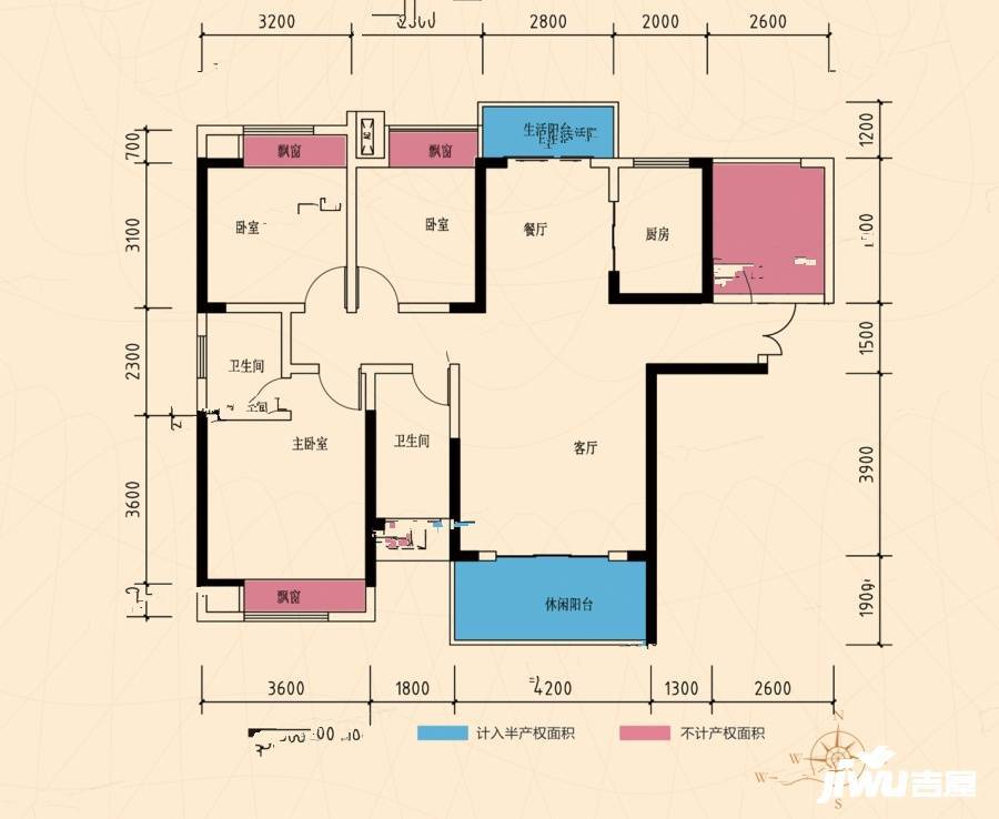 加洲美域3室2厅0卫130.4㎡户型图