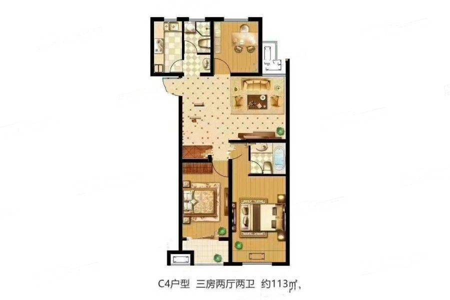 建滔裕花园3室2厅2卫113㎡户型图