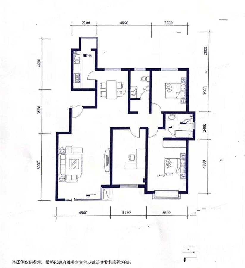 蓝爵3室2厅2卫145.9㎡户型图