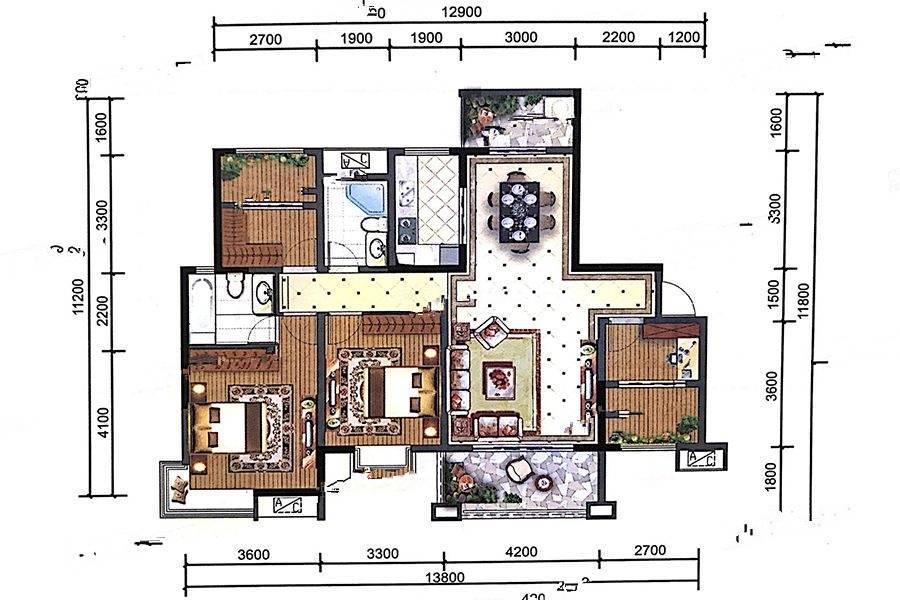 华丰奥林阳光2室2厅2卫122㎡户型图