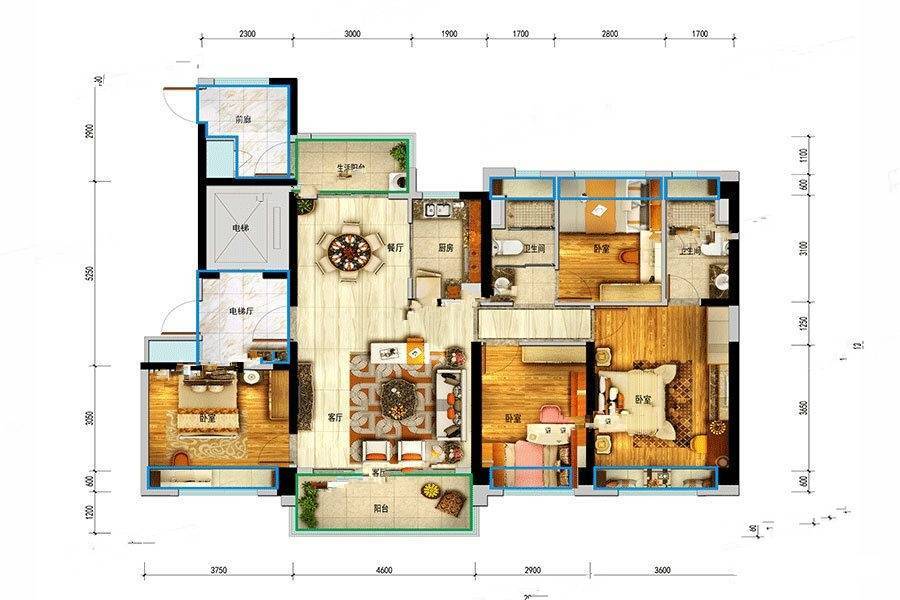 碧桂园天玺4室2厅2卫143㎡户型图