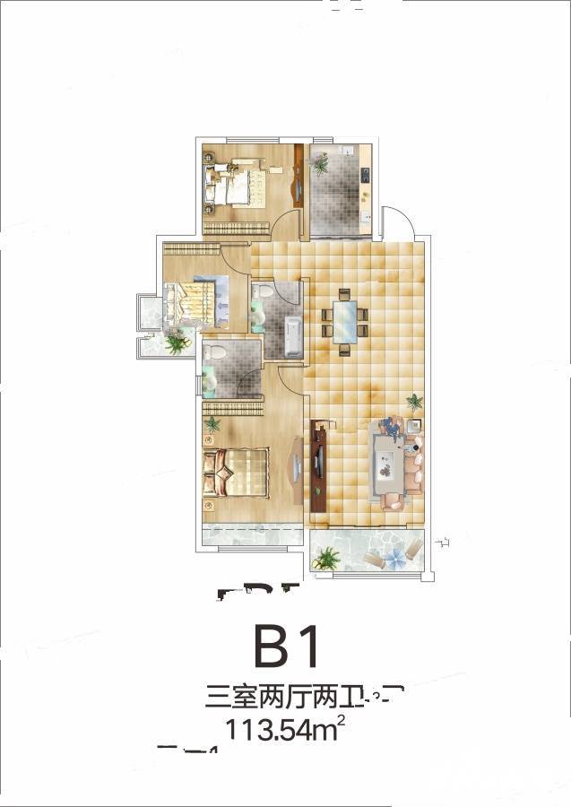 蓝湾印象3室2厅2卫113.5㎡户型图