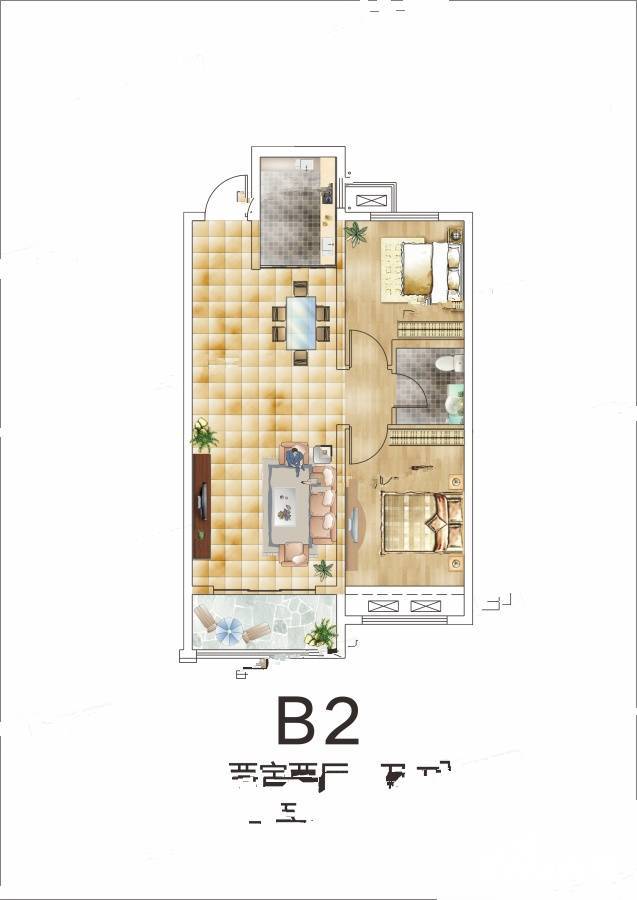 蓝湾印象2室2厅1卫85.9㎡户型图