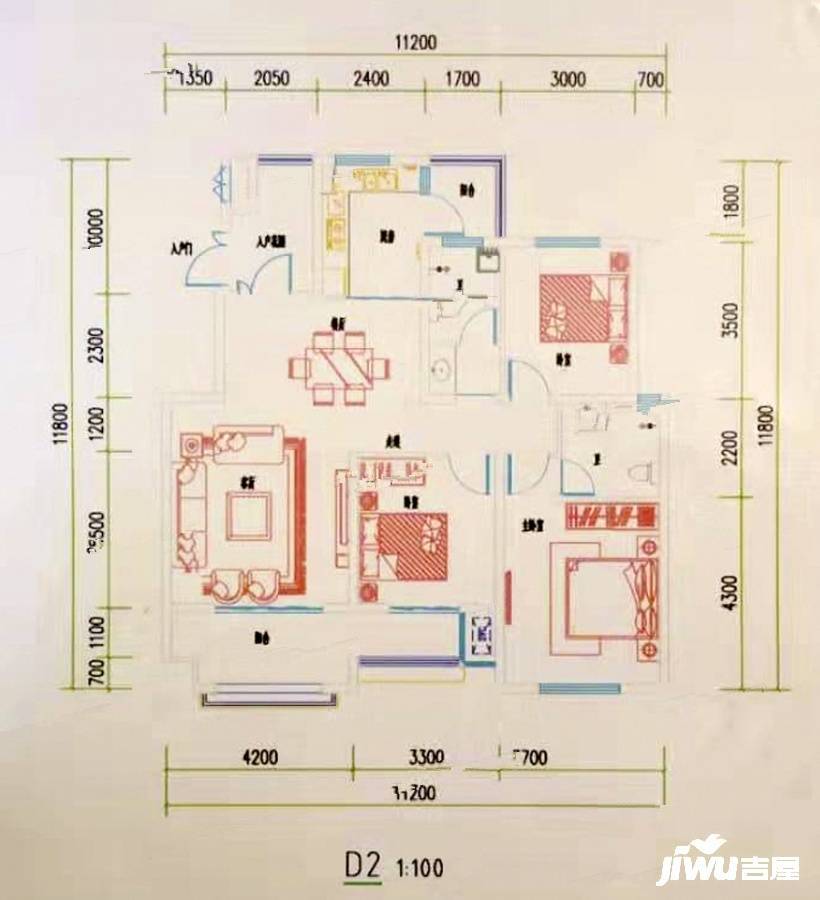 宏矗龙铂郡3室2厅2卫127.7㎡户型图