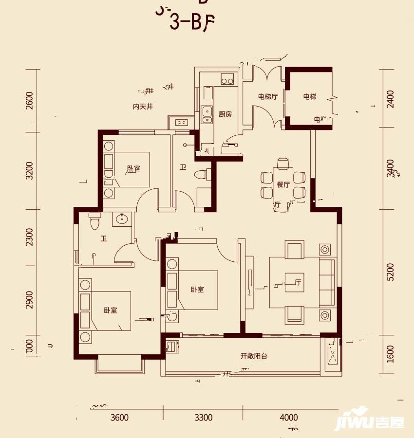 宏矗龙铂郡3室2厅2卫126㎡户型图