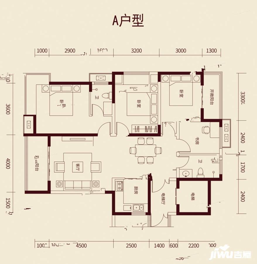 宏矗龙铂郡3室2厅2卫129㎡户型图