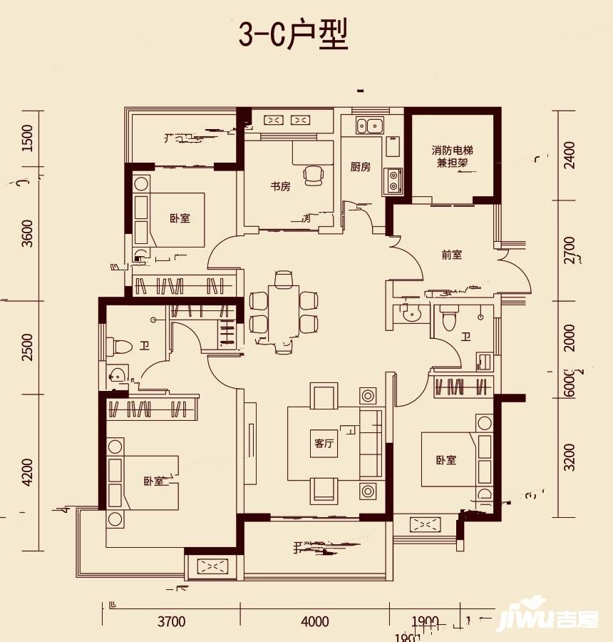 宏矗龙铂郡4室2厅2卫129㎡户型图