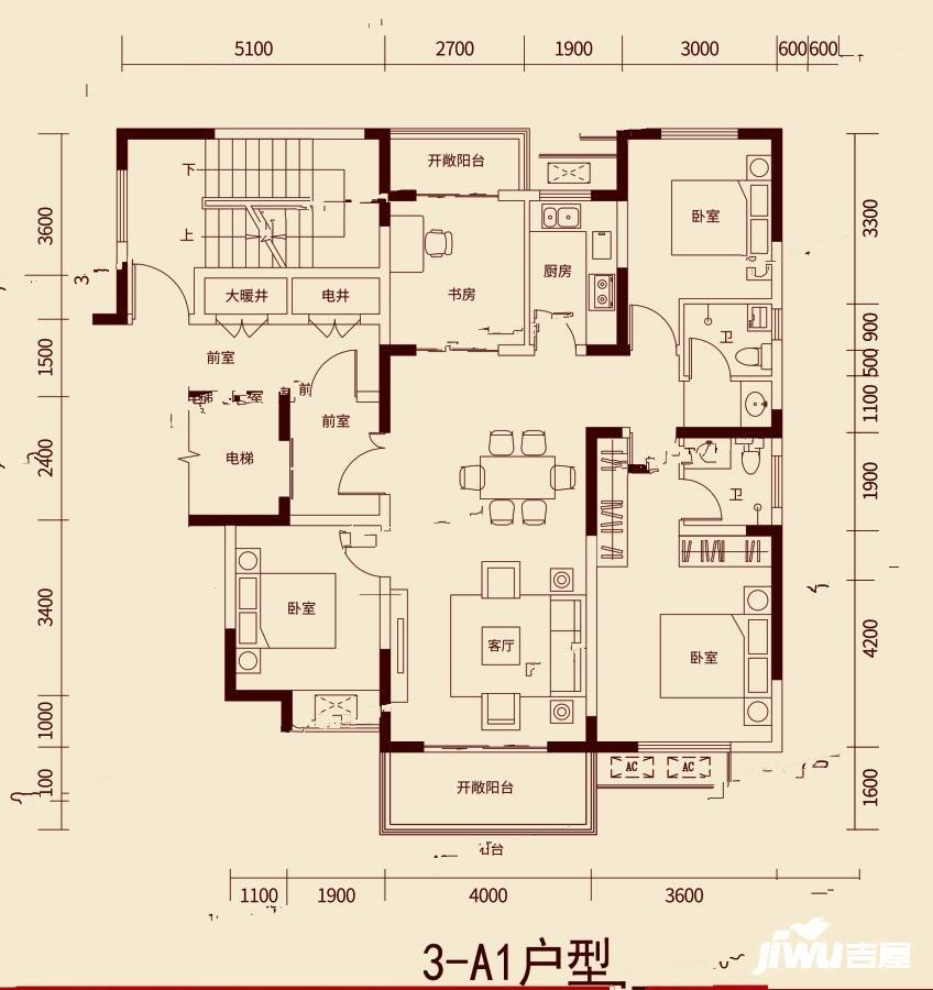 宏矗龙铂郡4室2厅2卫129㎡户型图