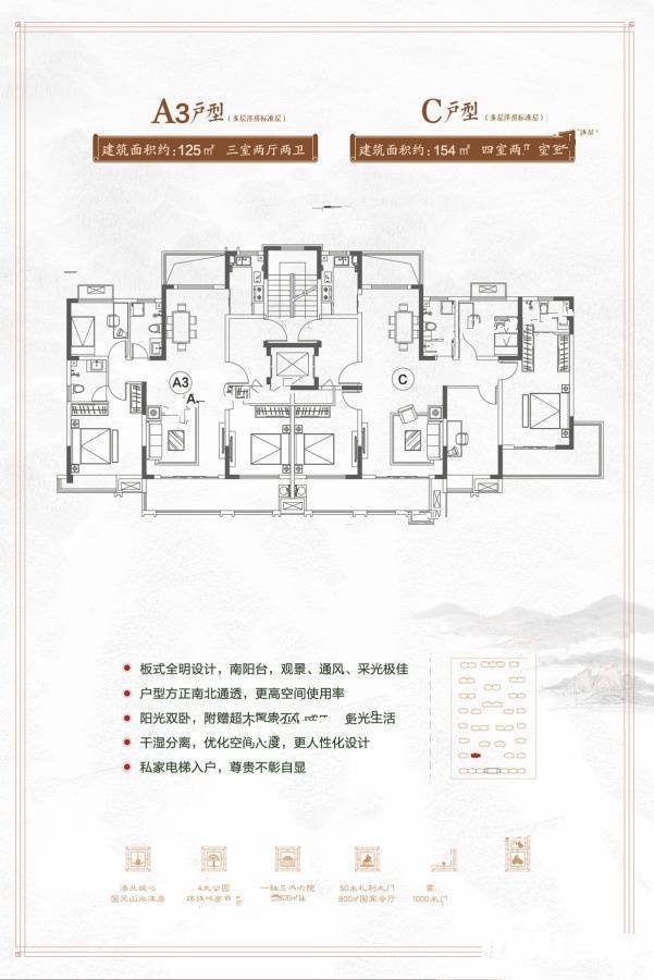 文乐山水上境3室2厅2卫125㎡户型图