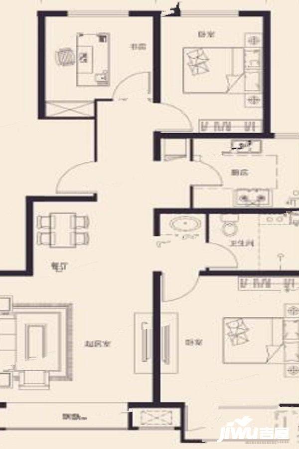 洋河左岸三期3室2厅1卫105㎡户型图