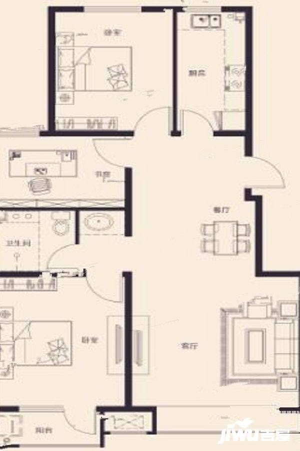 洋河左岸三期3室2厅1卫105㎡户型图