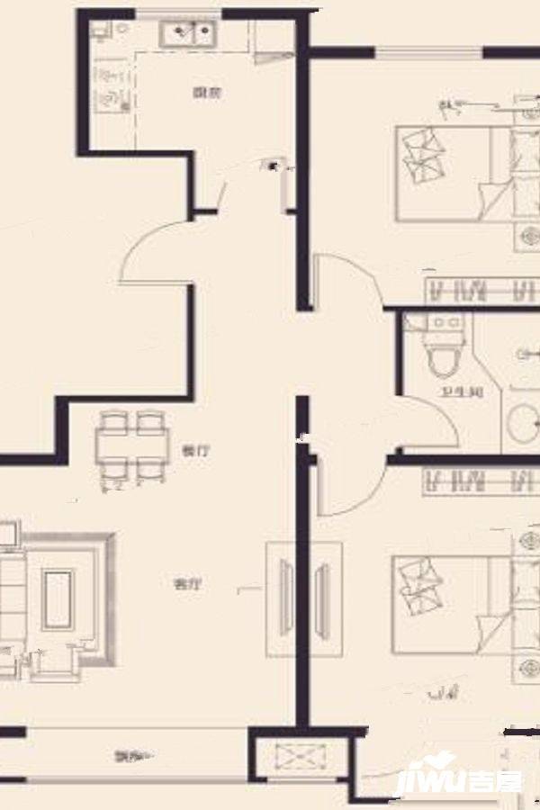 洋河左岸三期2室2厅1卫88㎡户型图