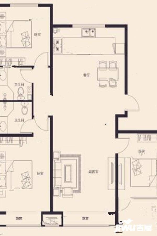 洋河左岸三期3室2厅2卫129㎡户型图