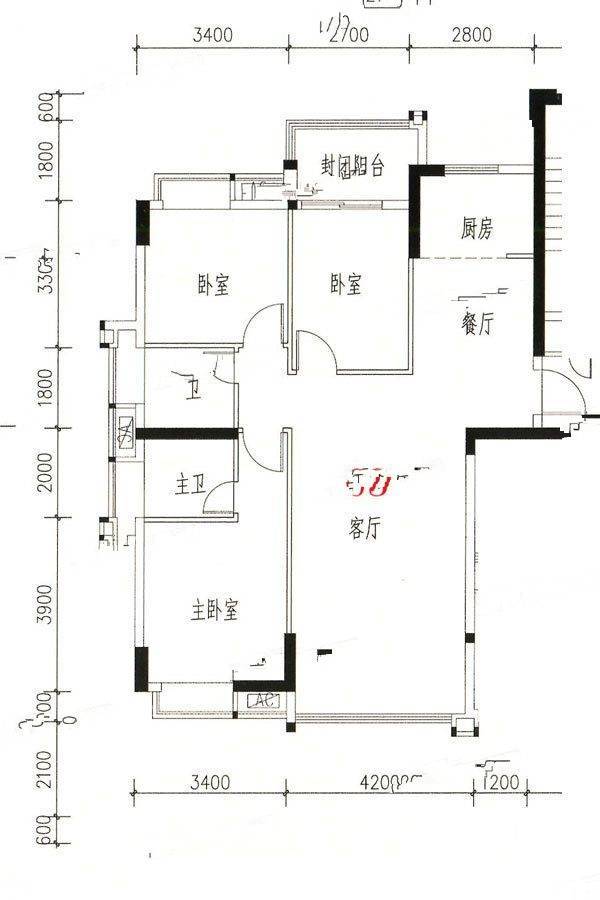 金煌时代雅园3室2厅2卫121㎡户型图