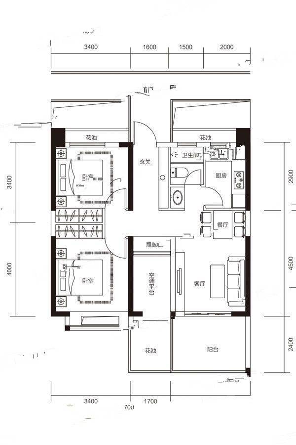 海悦城市广场2室2厅1卫76㎡户型图