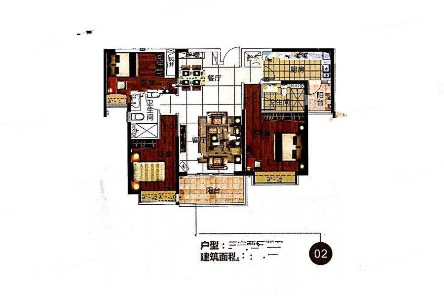 金碧外滩湾3室2厅2卫123㎡户型图