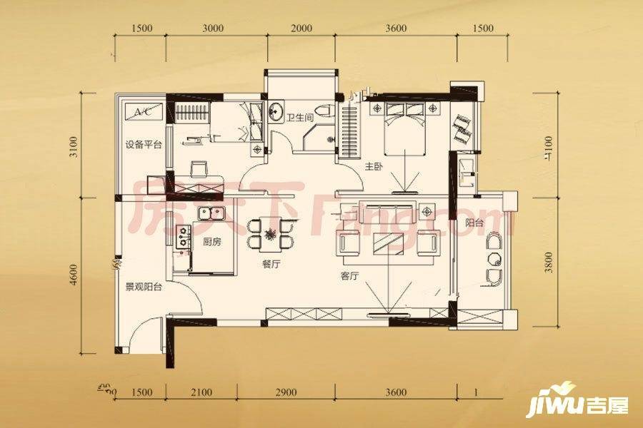 金紫名邦花园一区2室2厅1卫80㎡户型图