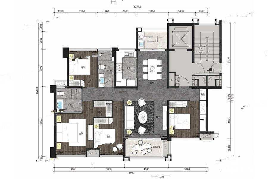 宝能城市花园4室2厅2卫144㎡户型图