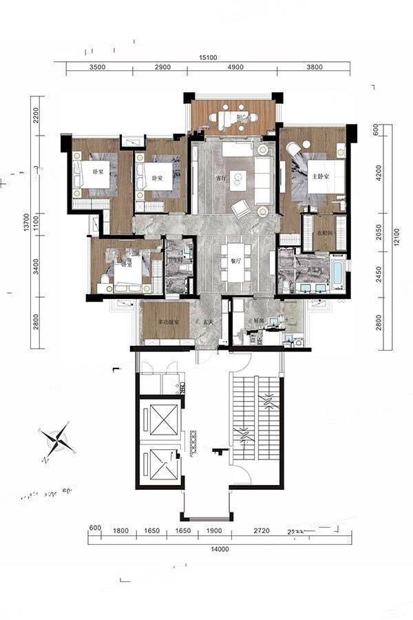 宝能城市花园4室2厅2卫165㎡户型图