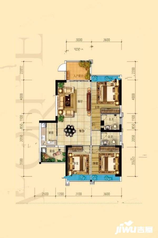 君庭明珠雅苑3室2厅2卫126㎡户型图