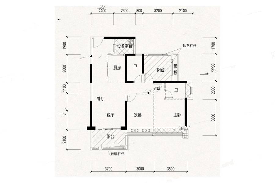 御海尚品华府2室2厅2卫101㎡户型图